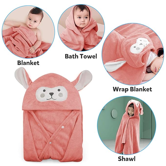 ROMASA Baby Bath Towel Hooded Ultra Soft Towel Highly Absorbent Bathrobe Blanket Toddlers Shower Gifts for Boys Girls- 27.5" x 55" (Pink)