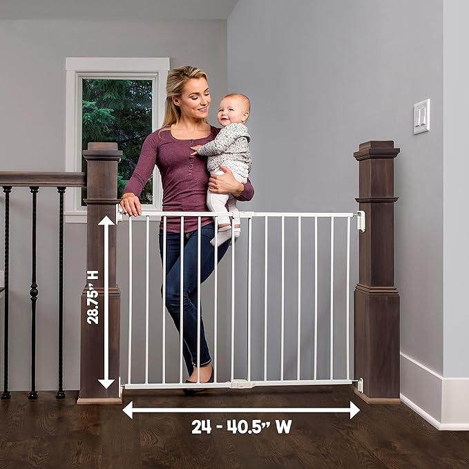 Regalo 2-in-1 Extra Wide Stairway and Hallway Walk ThroughBaby Safety Gate, Hardware Mounting, White 24"x40.5"x28.5"(Pack of 1)