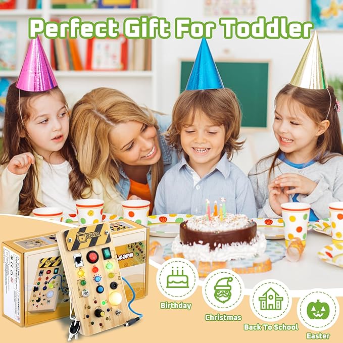 Toddler Toys Busy Board with Led Light, Preschool Learning Activities Sensory Toys for Toddlers 1-3,Montessoti Toys 1 2 3 Year Old Birthday Gift