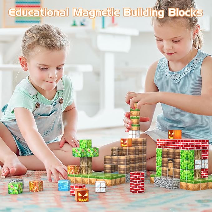 AESGOGO Magnetic Blocks, 72PCS STEM Montessori Toy for Crafting a Magnet DIY-World, Creative Building Toys for Boys Girls Kids Ages 3-5 5-7 6-8, Toddler Stacking Construction Cube.