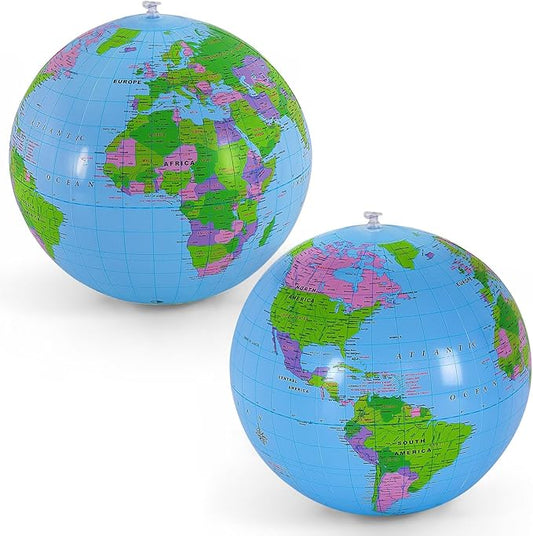 16 Inch Inflatable Globe,Blow up World Globe Beach Ball,Inflatable Earth Beach Ball for Beach Playing or Teaching,Party Bags,Summer Pool Party,PVC Material