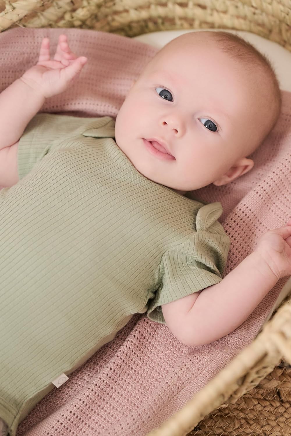 MORI Baby Ribbed Short Sleeve Bodysuit with Envelope Neck and Nickel Free Poppers - Unisex Toddler Romper for Boys and Girls