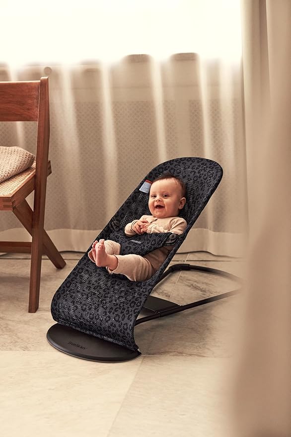 BabyBjörn Bouncer Bliss, Mesh, Anthracite/Leopard 2-in-1 Adjustable Baby Bouncer Seat and Toddler Chair, Newborn to Toddler (8-29 lbs), 4 positions, Lightweight & Portable