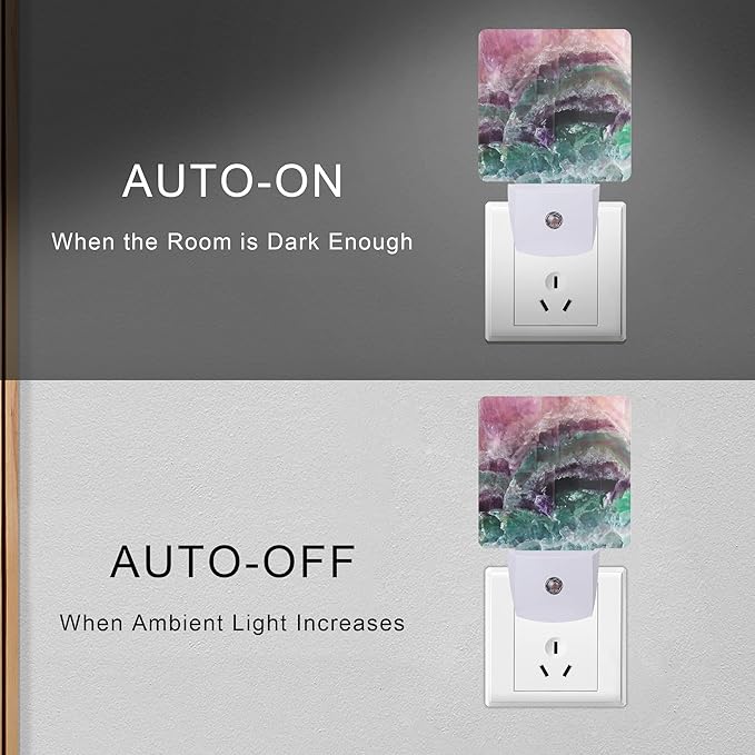 Color Pink Fluorite Crystal Stone Night Light Plug-in LED Nightlights Auto Sensor Night Lamp Dusk-to-Dawn Lamp Home Decor for Nursery Children Girls Boys