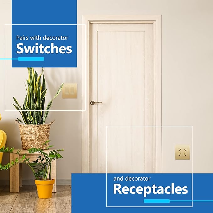 LIDER Matte Finish Decorator Switch Cover, Screwless Wall Plate, Mid-Size 2-Gang 4.88" x 4.92", Unbreakable Polycarbonate Thermoplastic, UL Listed, LSWP-32M-GD, Gold