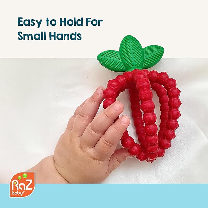 RaZbaby Bites Silicone Baby Teething Toy – Sensory Toy with Textured BerryBumps for Teething Relief, Easy-to-Hold Fruit Shape, BPA-Free, Soothes Front & Back Teeth – Gift for Babies, 3 Months+, Blue