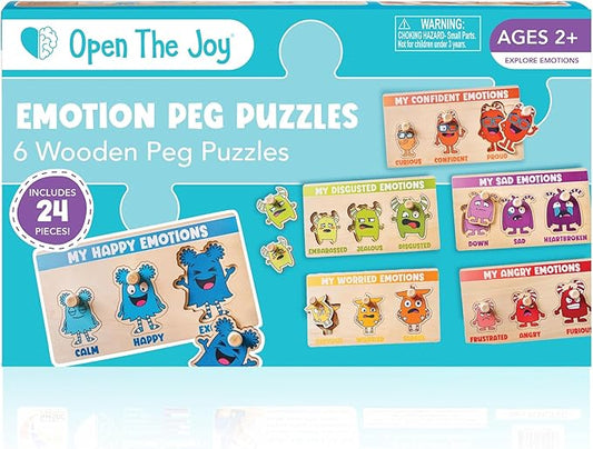 Open The Joy My Emotion Peg Puzzle – 24-Piece Emotional Regulation Puzzle for Kids | SEL Learning Tool for Identifying & Expressing Emotions | Wooden Puzzle for Ages 4+