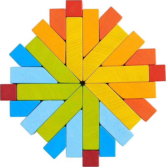 HABA 3D Arranging Game – Creative Stones Wooden Building Blocks & Stacking Toy for Toddlers – Wooden Montessori Toy with Geometric Shapes & Pattern Cards, Made in Germany
