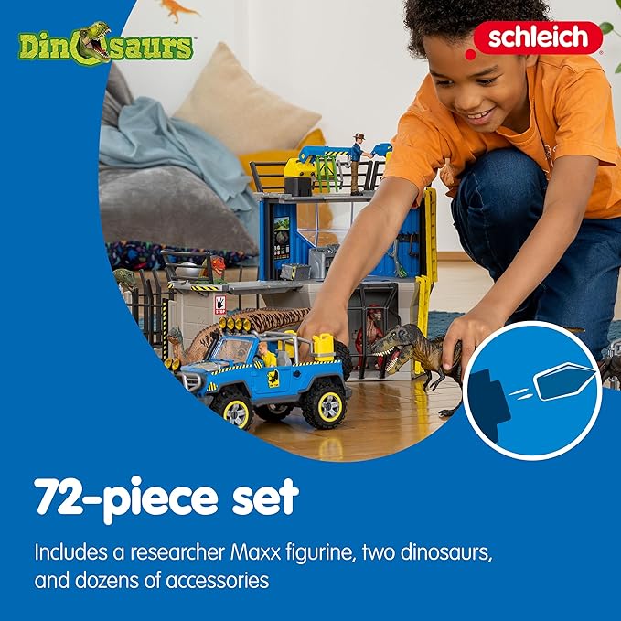 Schleich Dinosaurs - 72PC Large Dinosaur Research Station Playset - Interactive Toy Set with Action Figure and 2 Realistic Movable Dino Figurines for Boys and Girls - Kids Ages 5+ | 41462