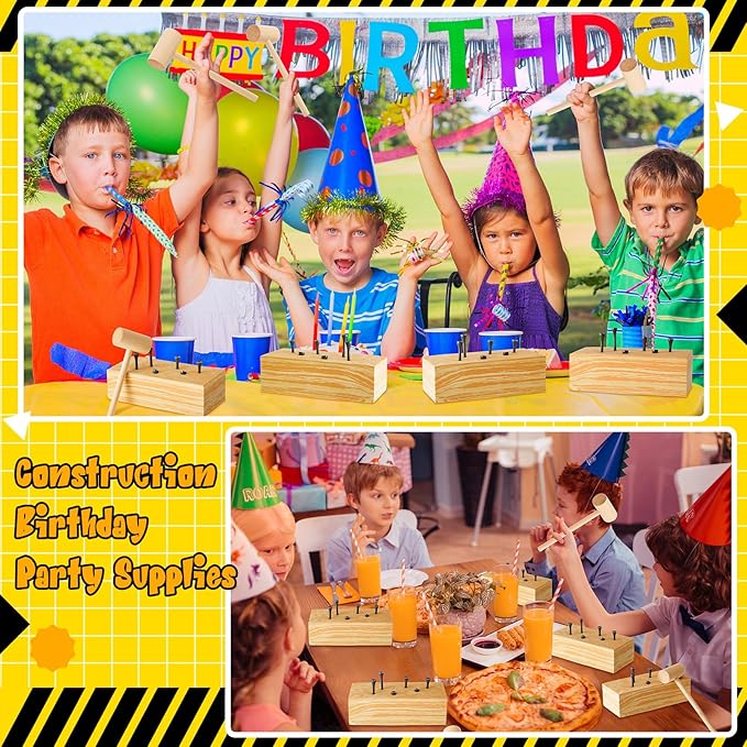 Realspring 8 Set Wooden Hammer Tool Set Kids Carpentry Woodworking Toys 8+ Year Old Hammering Pounding Toy Workbench for Construction Birthday Party Supplies Play Educational Gift Boys and Girls