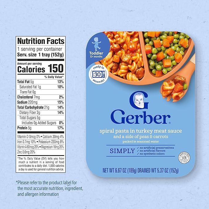 Gerber Mealtime for Toddler Spiral Pasta in Turkey Meat Sauce with Side of Green & Yellow Beans, 6.67 Ounce (Pack of 8)