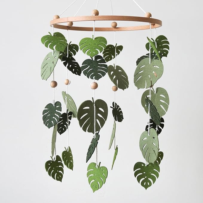 Green Leaf Mobile for Crib Mobile Forest Baby Mobile Monstera Plant Crib Mobile