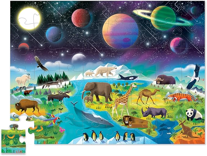 Crocodile Creek Above + Below 48-Piece Jigsaw Floor Puzzle - Fun Floor Puzzles for Kids Ages 4-8 - Earth & Space - 27 x 20 inches Finished
