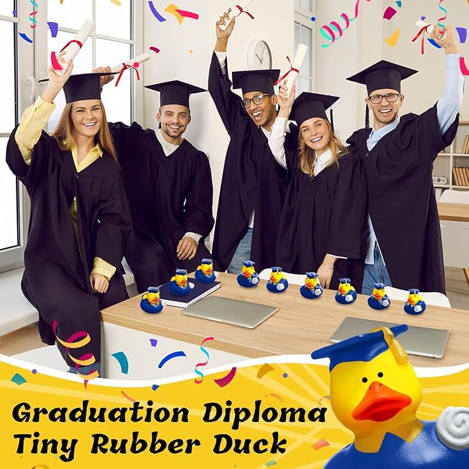 52 Pcs Graduation Rubber Duck 2025 Graduation Diploma Rubber Duckies Grad Cruise Duck Bulk Classroom Reward Prize for Student Bathtub Swimming Pool Theme Party Favors (Blue)