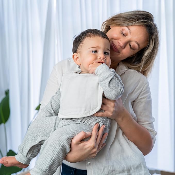 Comfy Cubs Muslin Bibs for Babies, Pack of 8 - Soft and Highly Absorbent, Feeding, Drool and Teething Bib, Adjustable Snaps - Stylish & Colorful Unisex Designs, Giftable Set - White