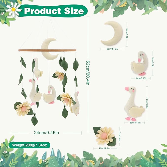 Goose Mobile for Crib Handmade Felt Nursery Decor Crib Mobile Goose for Bassinet Baby Shower Newborn Baby Gift (Goose)