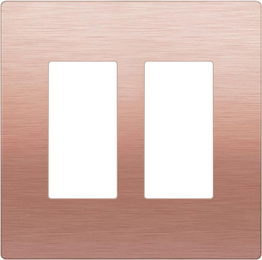 LIDER Double Decorator Metal Wall Plate, Temperature and Impact Resistant, 201 Stainless Steel, Screwless Cover, Modern Upgrade, Mid-Size 2-Gang 4.88” x 4.92”, Brushed Rose Gold, LSMWP-32M-BRG