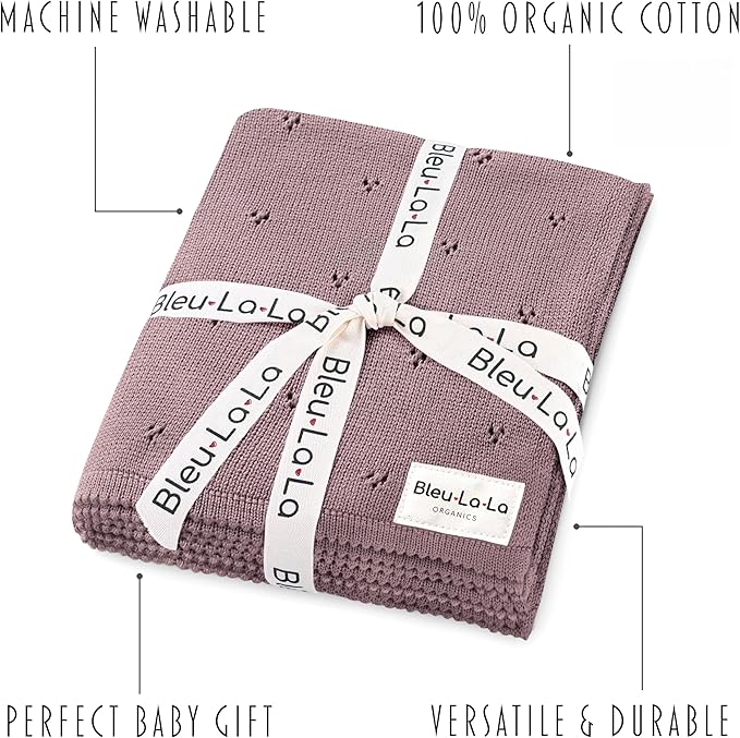 Organic Pointelle Receiving Swaddle Blanket for Girls - 100% Luxury Organic Soft Cotton Knit Warm Cozy Cuddle Stroller Blanket for Newborns, Infants, & Toddlers (Sugar Plum)