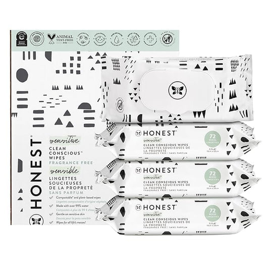 The Honest Company Clean Conscious Multi-Use Wipes | Hypoallergenic + Unscented for Sensitive Skin | Over 99% Water, Compostable, Plant Based, Baby Wipes | Pattern Play, 288 Count