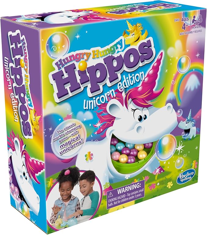 Hasbro Gaming Hungry Hippos Unicorn Edition Pre-School Board Game for Kids Ages 4 and Up; 2-4 Players (Amazon Exclusive)