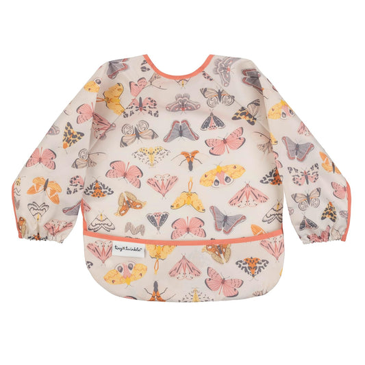 Tiny Twinkle Mess Proof Baby Bib,Waterproof Smock Baby Bib for Eating,Machine Washable Long Sleeve Bib,Baby Led Weaning,Toddler Bib,BLW Supplies(Flutter, Small 6-24 Months)