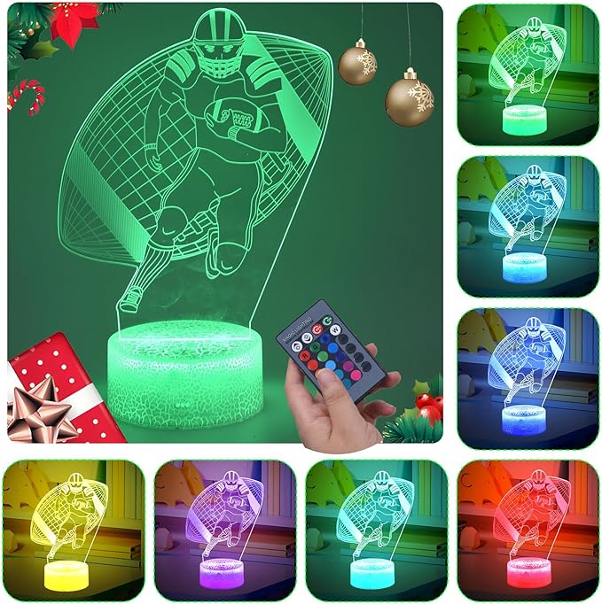 Football Night Light for Boys,3D Illusion Lamp 16 Colors Changing for Birthday and Christmas Gift Room Decoration for Boys and Girls