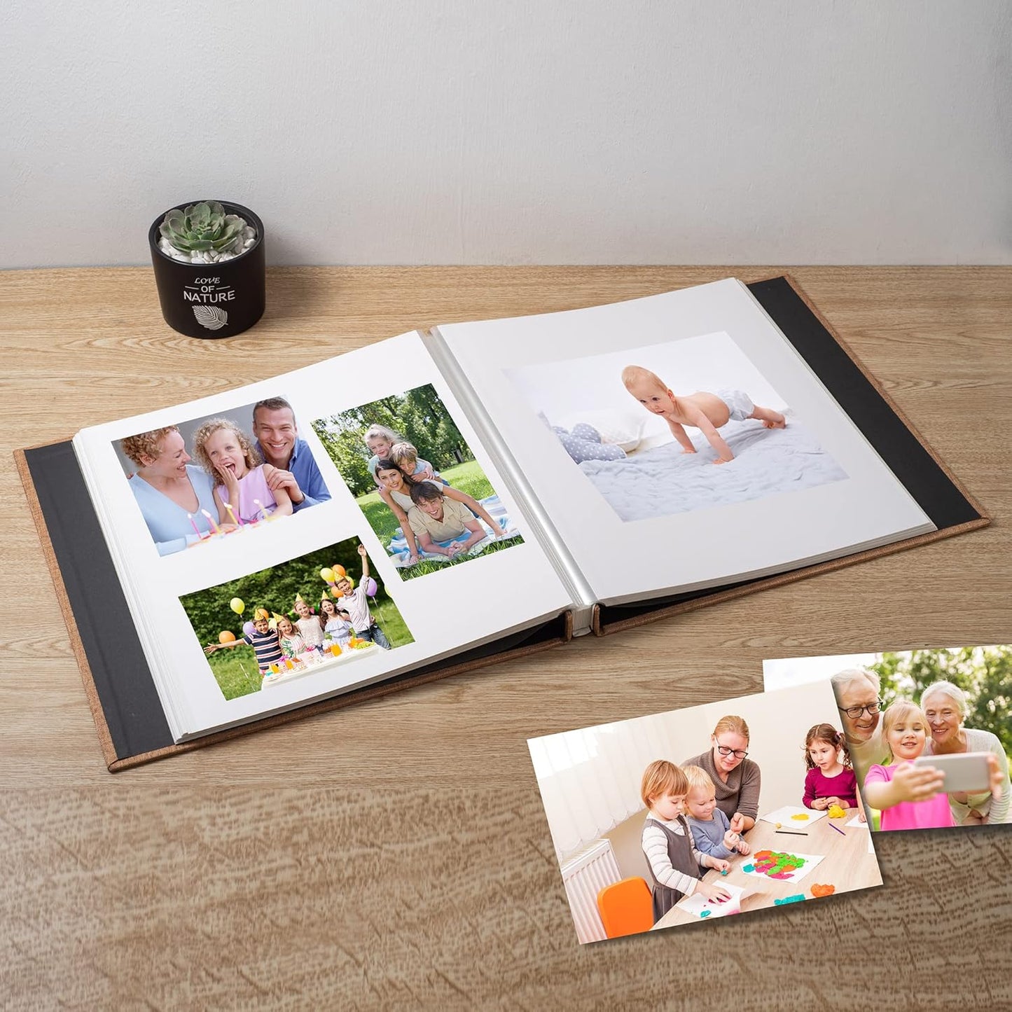 Large Photo Album Self Adhesive Scrapbook Album for 4×6 5×7 8×10 Pictures DIY Magnetic Linen Cover Album 40 Pages for Family Wedding Gifts with Metal Pen and Plastic Board