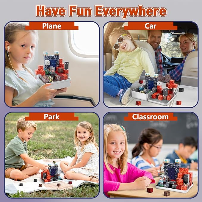 70PCS Magnetic Building Blocks Travel Toys for Kids Ages 4-8, Lava Portal Mini Magnetic Blocks with Iron Storage Box, Portable Magnet Cubes STEM Learning Set for Toddler Boys Girls Ages 3+