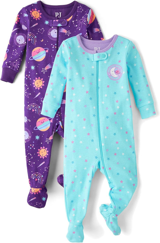 The Children's Place Baby Girl's and Toddler 100% Cotton Long Sleeve Zip Front One Piece Footed Pajamas,Sleep & Play
