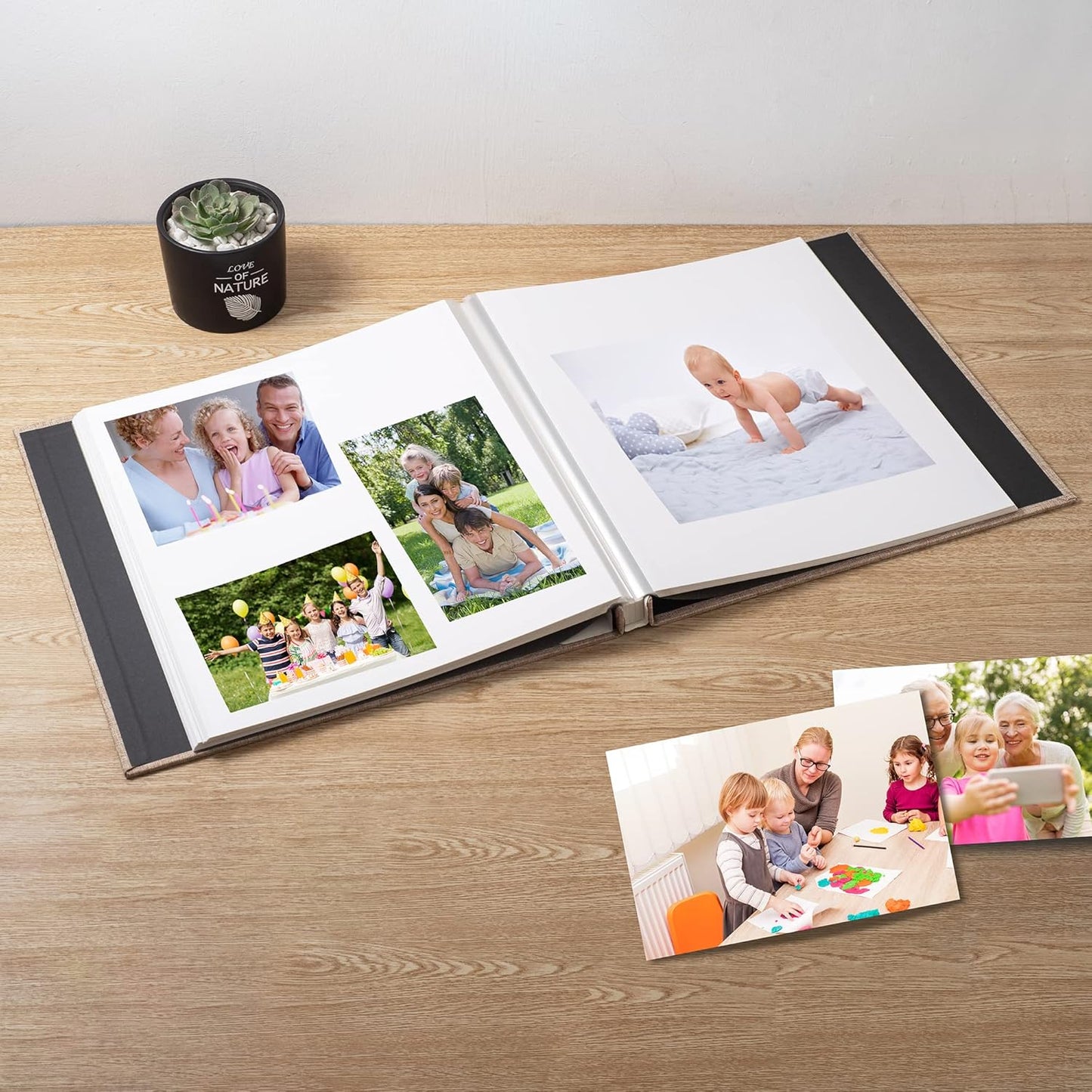 Large Photo Album Self Adhesive Scrapbook Album for 4×6 8×10 Pictures DIY Magnetic Linen Cover Album 40 Pages for Family Wedding Gifts with Metal Pen and Plastic Board