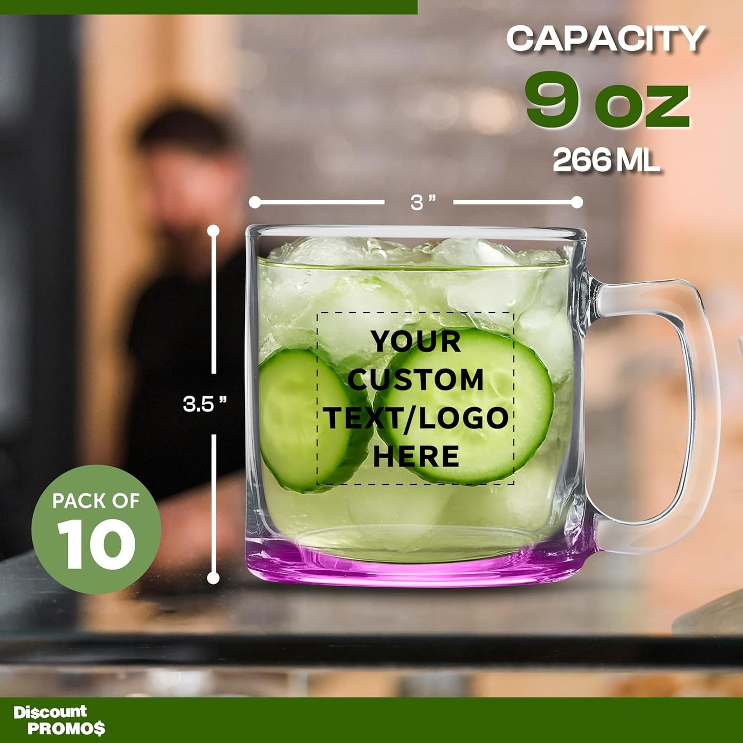 DISCOUNT PTOMOS Custom Small Glass Coffee Mugs 9 oz. Set of 10, Personalized Bulk Pack - Perfect for Coffee, Tea, Espresso, Hot Cocoa, Other Beverages - Pink