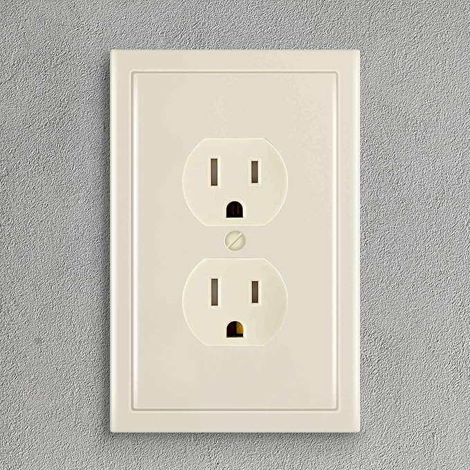 Modern Edge Decorative Wall Plate Switch Plate Outlet Cover, Durable Solid Zinc Alloy (Single Duplex 3PK, Light Almond)