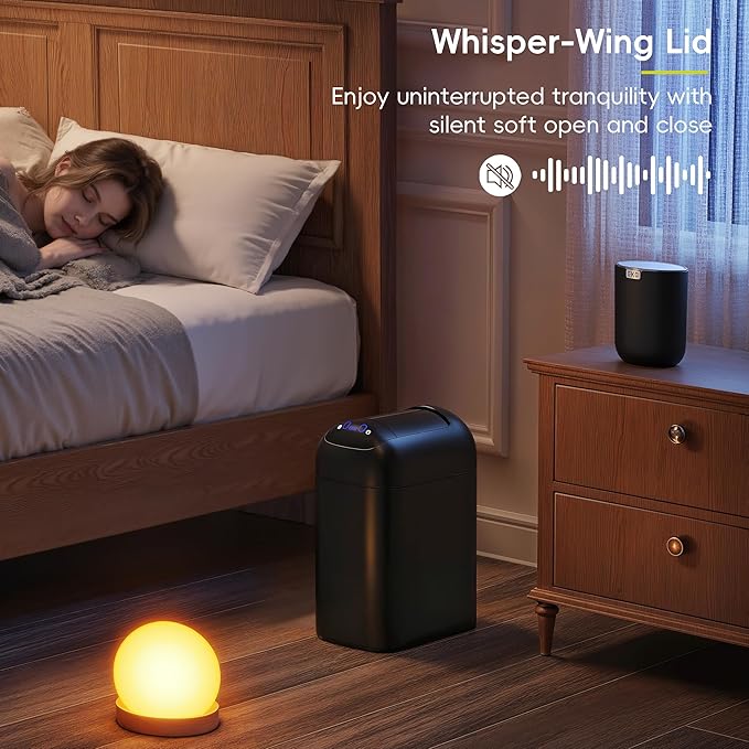 EKO Astro Slim Sensor Trash Can, 10L / 2.6 Gallon Touchless Garbage Bin with Soft-Close Butterfly Lid, Motion Sensor Stainless Steel Trash Can for Bathroom, Kitchen and Office, Matte Black, Waterproof