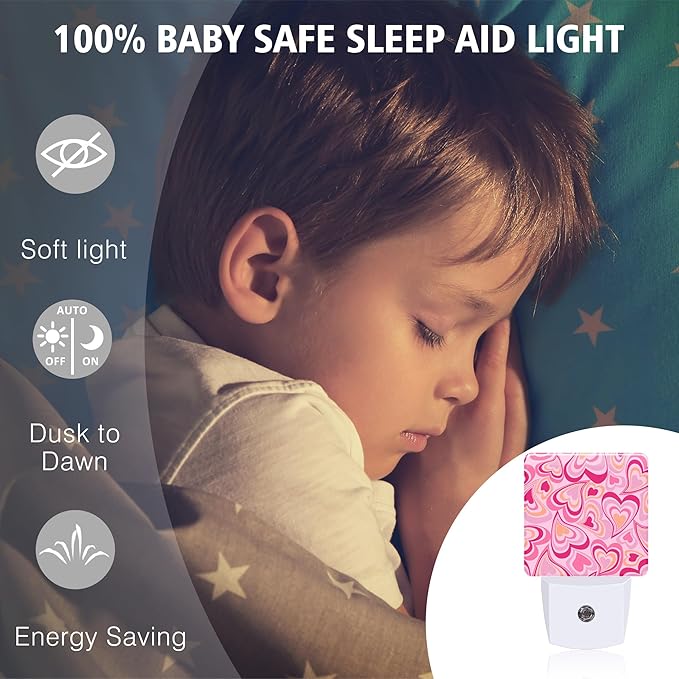 Love Heart Night Light Plug into Wall with Dusk to Dawn Light Sensors Valentine's Day Night Light LED Lamp for Bedroom Hallway Home Wall Decor Nightlight for Girls Boys Men Women