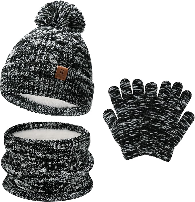 Kids Toddlers Winter Beanie Hats Gloves Neck Scarf Set Mittens Gifts for 0 6 12 Months 1 2 3 4-8 Year Old Baby Girls Boys