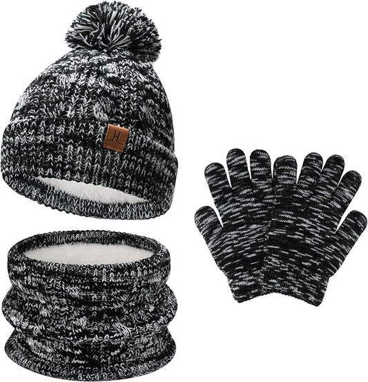 Kids Toddlers Winter Beanie Hats Gloves Neck Scarf Set Mittens Gifts for 0 6 12 Months 1 2 3 4-8 Year Old Baby Girls Boys