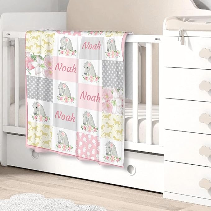 Personalized Custom Baby Blanket with Name - Swaddle Blanket for Toddlers, Infants, Kids, Newborns - Nursery Stroller Crib Decor Throw - Birthday Gift