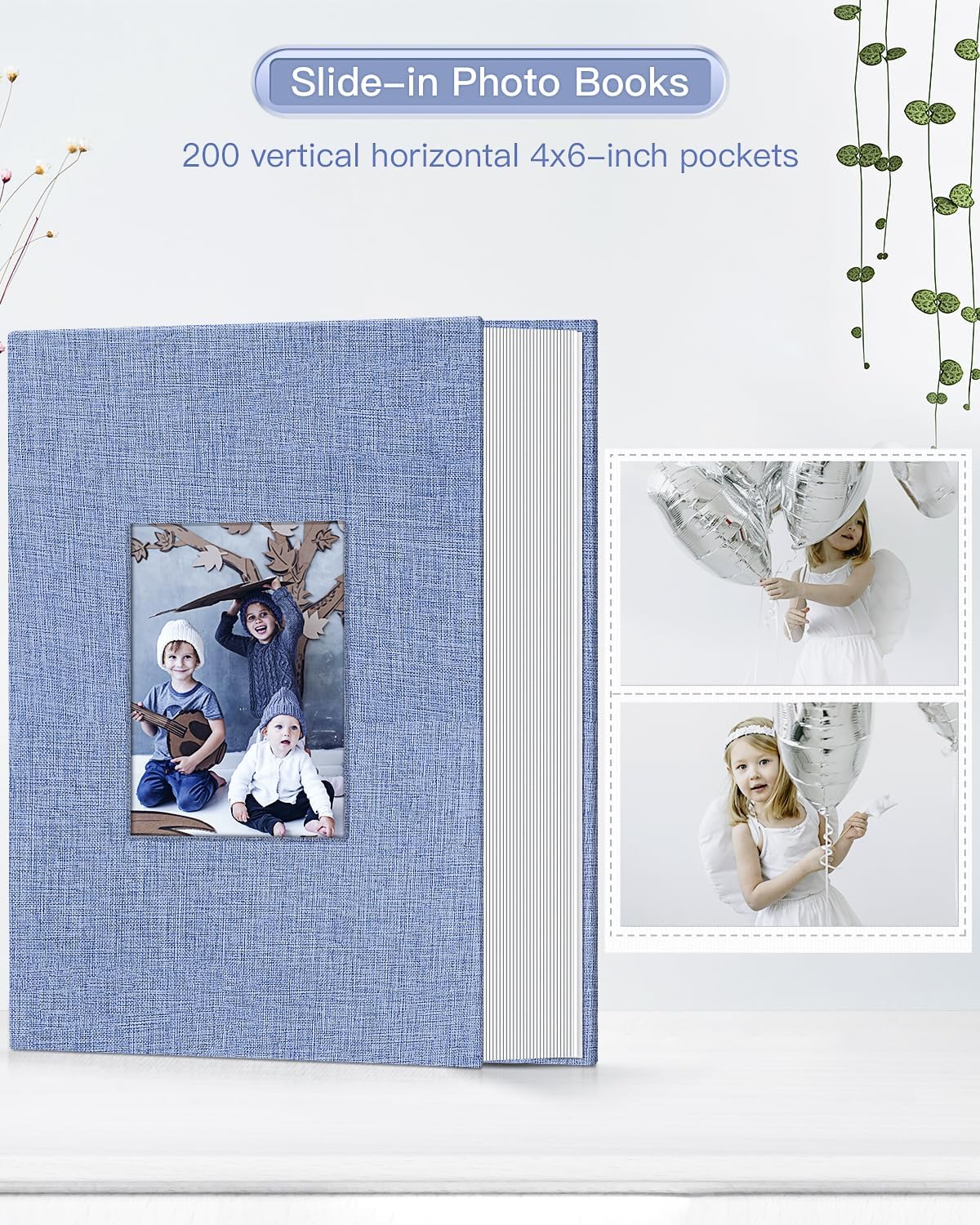 Popotop Photo Album 4x6-200 Photos Photo Books with 200 Horizontal Pockets,Linen Cover Albums for Family Wedding Anniversary Baby Vacation Pictures