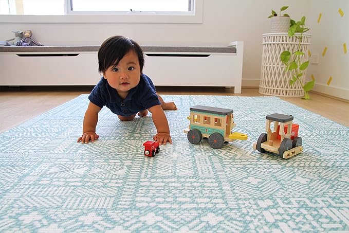 Cushmat Stylish Reversible Foam Play Mat (Large, Explorer - Coral Teal) - Soft, Waterproof, Durable Play mat for Infants, Babies, Toddler, Kids & Grownup - 6.5ft x 4.5ft