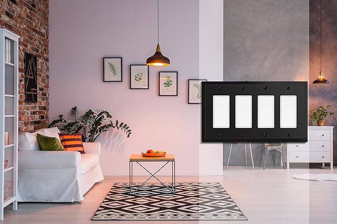 Modern Edge Decorative Wall Plate Switch Plate Outlet Cover, Durable Solid Zinc Alloy (Quad Decorator, Matte Black)