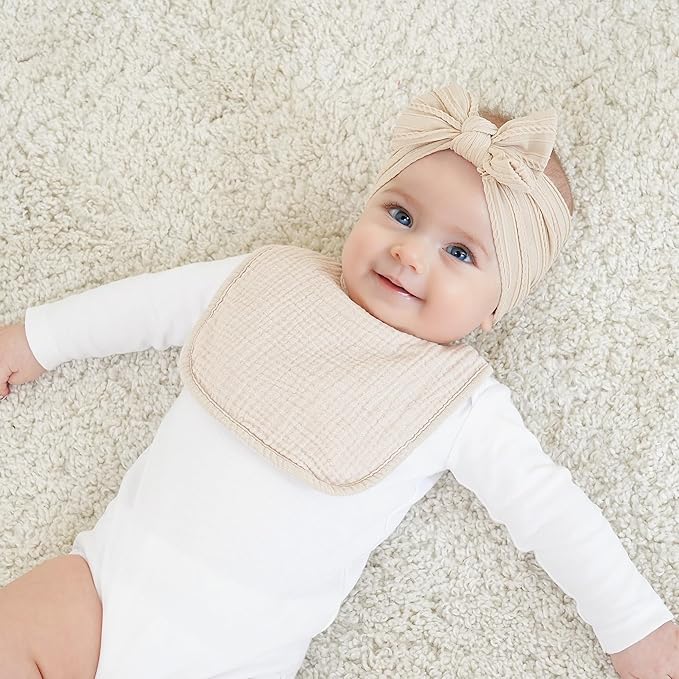 Bearmoss Muslin Baby Drooling Bibs 8 Pack, 100% Cotton Square Adjustable Bandana Bibs Gift for Baby Girls Boys Teething Drool