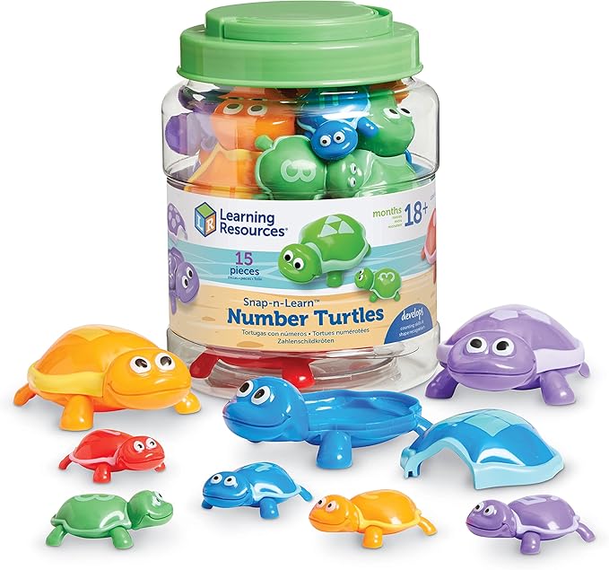 Learning Resources Number Turtles Set - 15 Pieces, Ages 18+ months Fine Motor Toys for Toddlers, Counting Toys for Toddlers, Color & Sorting Toy, Turtle Toys for Kids