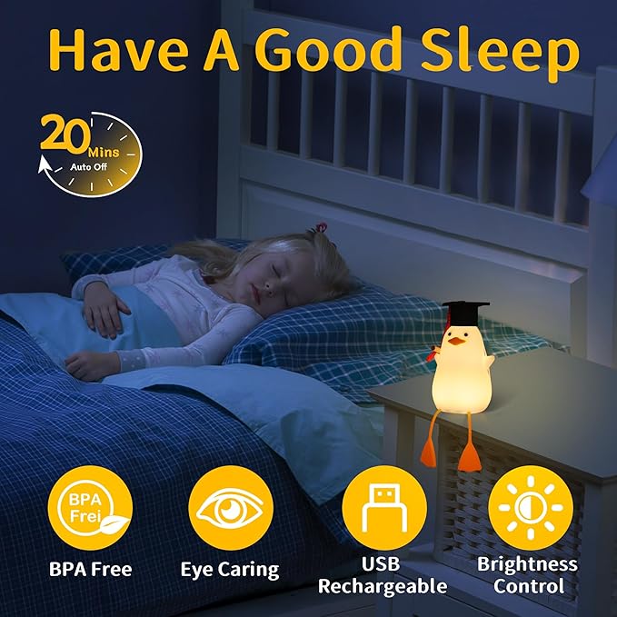 Attivolife Preschool Graduation Gift - Duck Night Light with Dimmable, LED Silicone Lamp, 2024 Cute Kindergarten Pre-K Graduation Gift for Kid Boy Girl