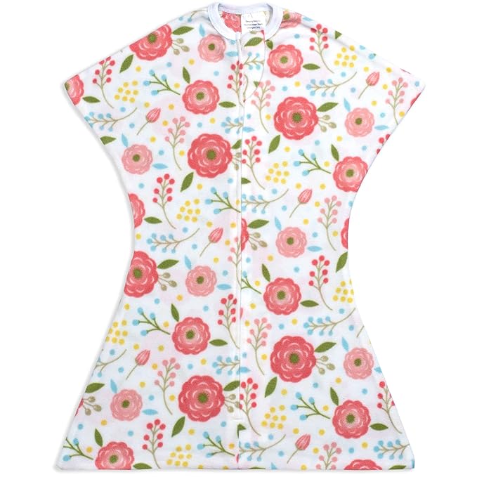 SleepingBaby Zipadee-Zip Transition Swaddle - Cozy Fleece Wearable Blanket with Two-Way Zipper for Baby Sleep - Pretty Poppy, X-Small (3-6 Month)