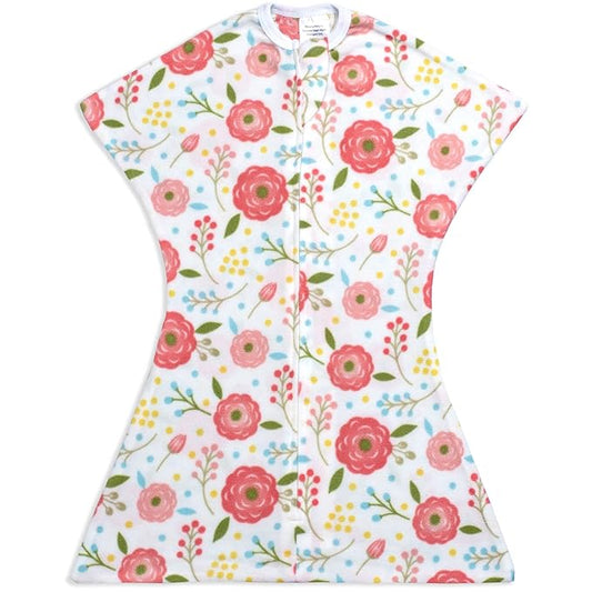 SleepingBaby Zipadee-Zip Transition Swaddle - Cozy Fleece Wearable Blanket with Two-Way Zipper for Baby Sleep - Pretty Poppy, X-Small (3-6 Month)