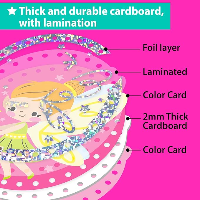 EZCRA Premium Foil Edge Lacing Cards for Kids Ages 3-6 | 10 Double-Sided Unicorn and Fairy Sewing Cards with Multilingual Learning | Durable Cardboard Fine Motor Skills Activity Kit