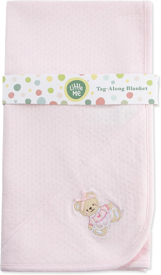 Little Me Unisex Baby Swaddling Receiving Blankets, Pink Sweet Bear, 30 x 27 Inches