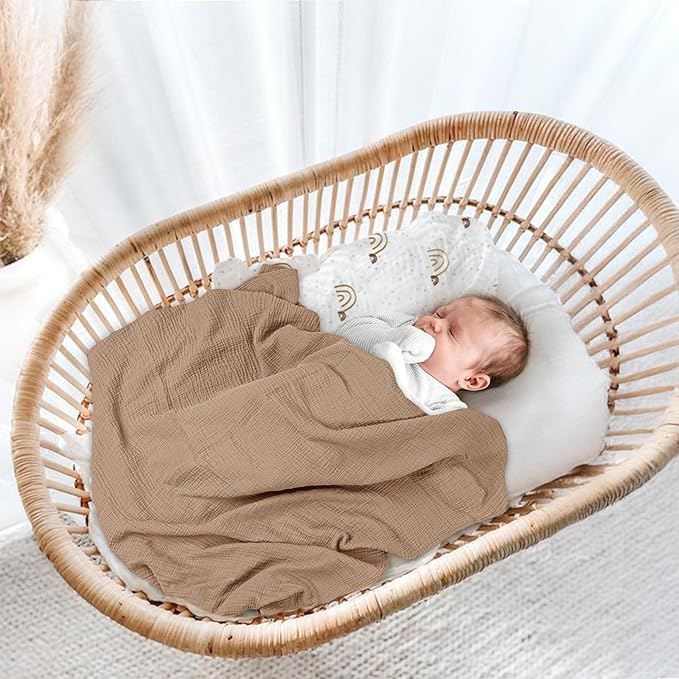 lulumoon Baby Muslin Swaddle Blankets: Soft Receiving Blanket for Newborn - Cotton Swaddling Blanket for Neutral 3Pack(Rainbow Brown)