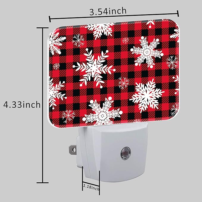 Christmas Snowflakes Night Light, Christmas Red Plaid Nightlight Plug into Wall with Dusk to Dawn Sensor for Kid Girls Boys Women Men Bedroom, Hallway, Kitchen, Bathroom, Stairs Decor