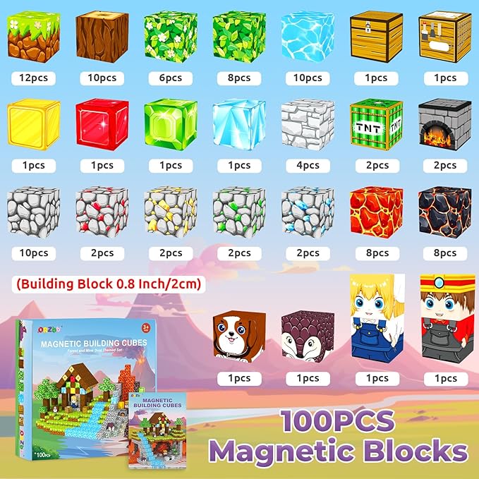Magnetic Blocks, Magnetic Tiles Building Blocks, Magnet Cubes Toddler Kids Toys, Sensory STEM Toys for 3-5 4-6 5-7 6-8 Year Old Boys Girls Easter Birthday Gifts Travel Outdoor Kids Games (0.8IN/2CM)